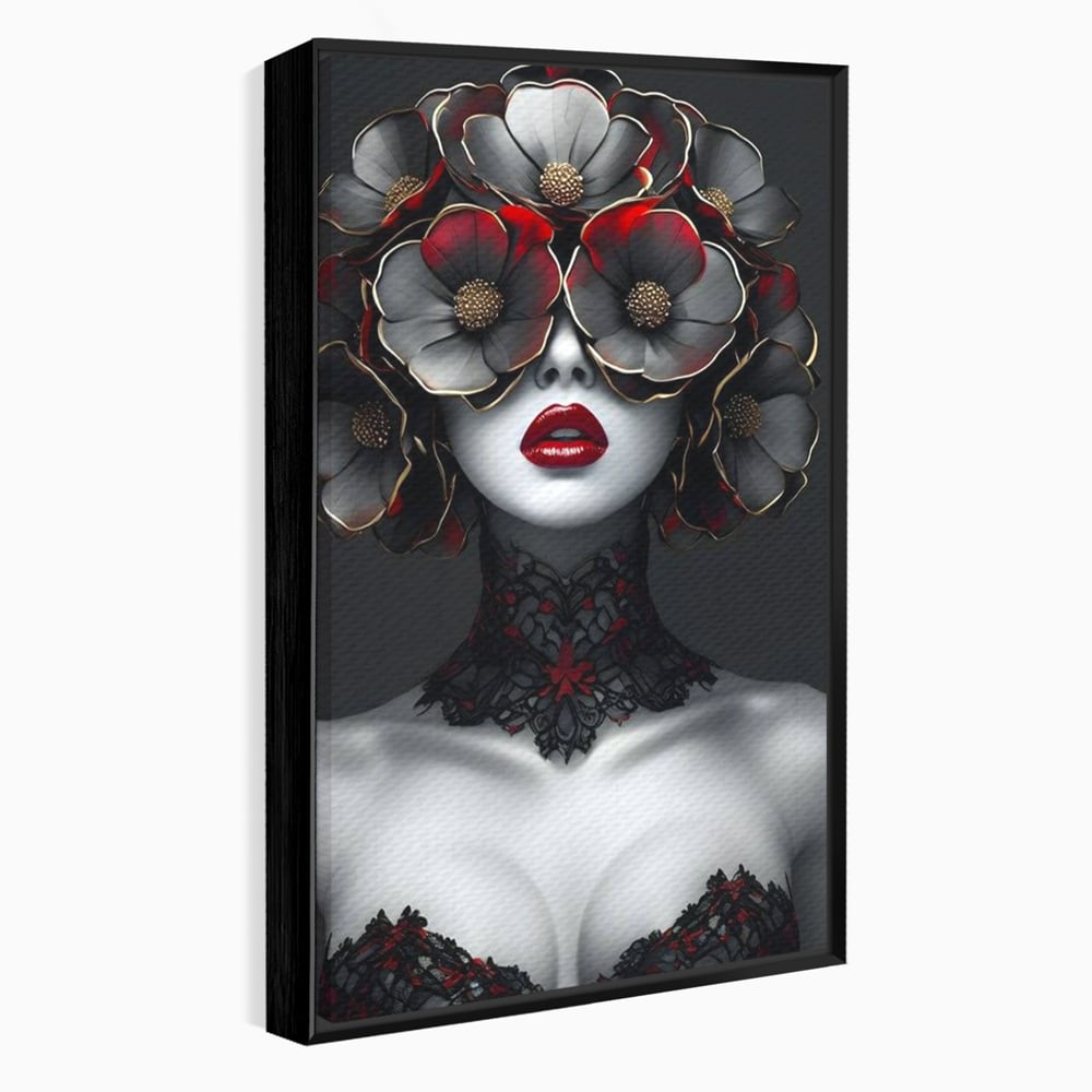 Tablou canvas cu tablou canvas portret feminin gotic, in rama de aluminiu negru